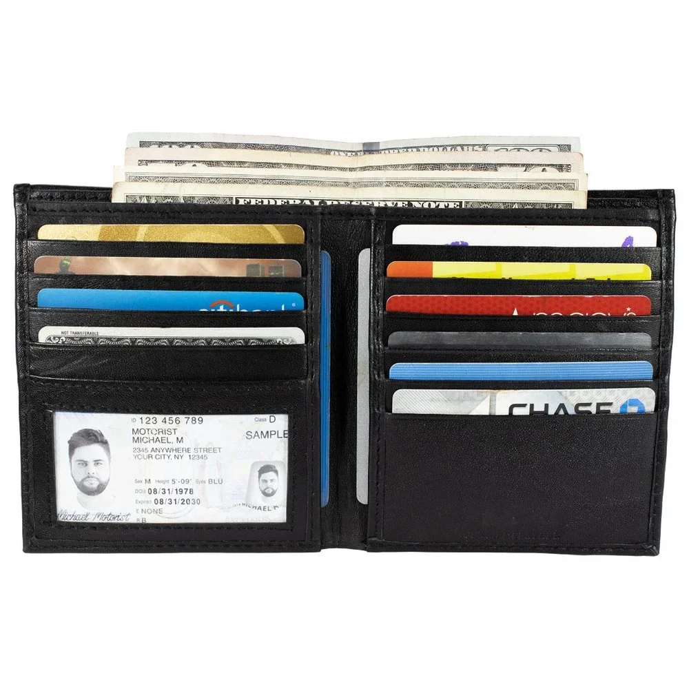 Men Lambskin Leather Long Wallet with Multi Card Holder, Black